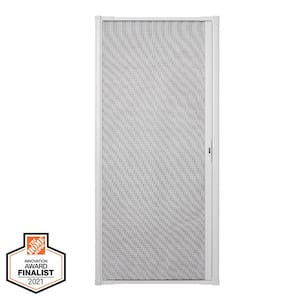 36 in. x 80 in. LuminAire White Single Universal Aluminum Gliding Retractable Screen Door