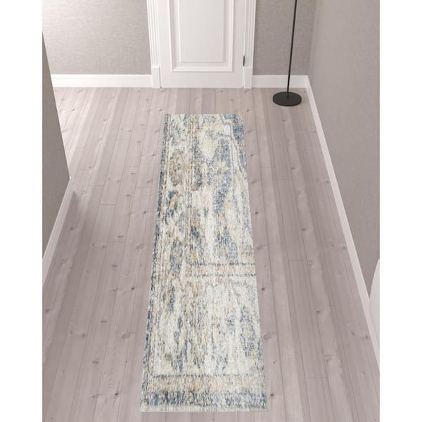 2 ft.x 10 ft. Gray Oriental Washable Area Rug