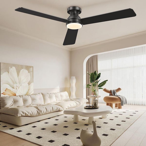 52 in. Indoor/Outdoor Black Ceiling Fan with Light and Remote, Dimmable LED, 3-Color, 6 Speeds DC Reversible, Noiseless