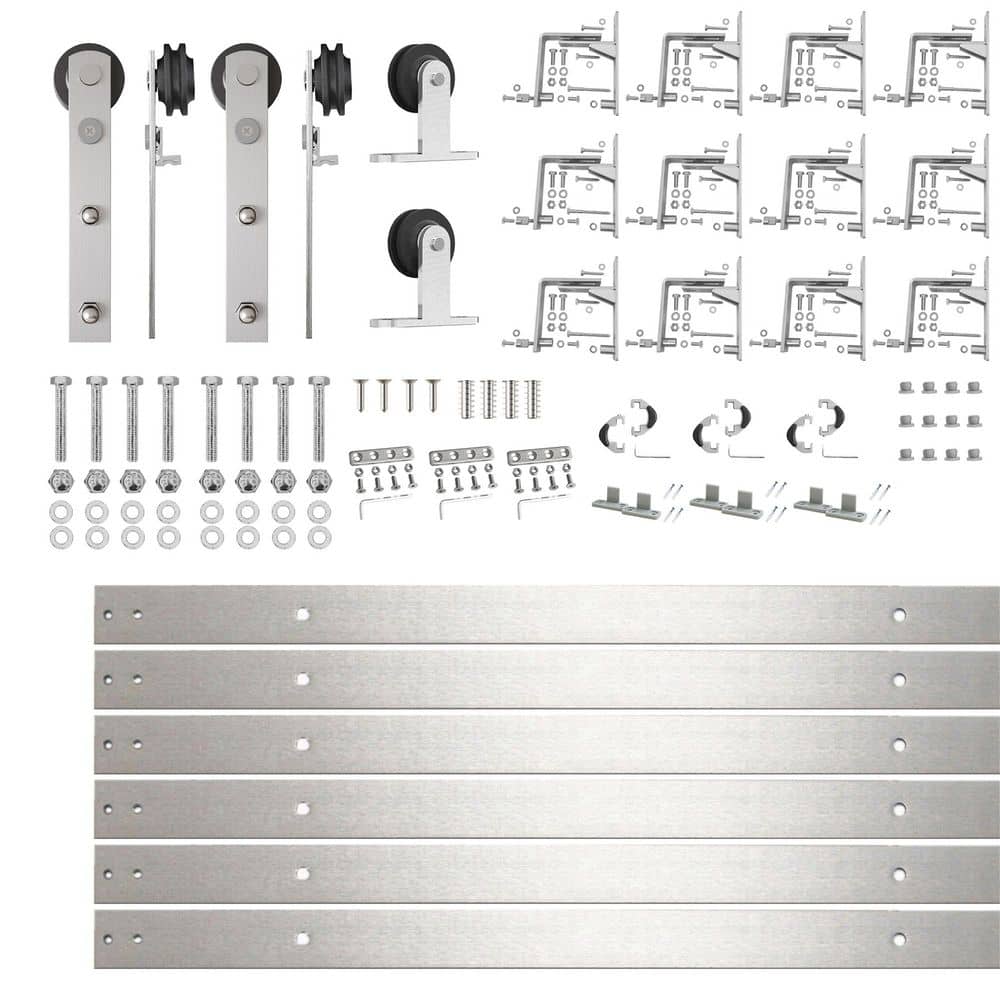 14 ft. /168 in. Brushed Nickel Triple Track Bypass Sliding Barn Door Track and Hardware Kit for Triple Doors price history on PriceWatchPro