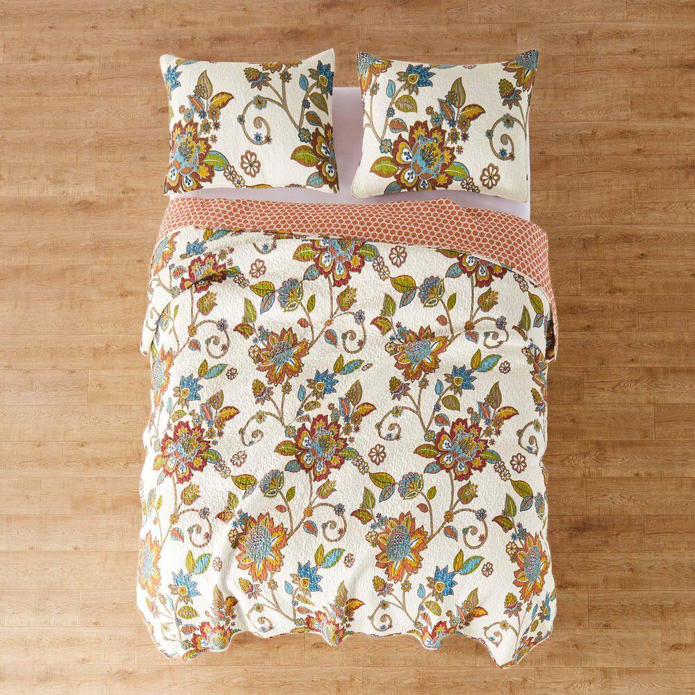 Clementine White Cotton Twin Reversible Quilt Set