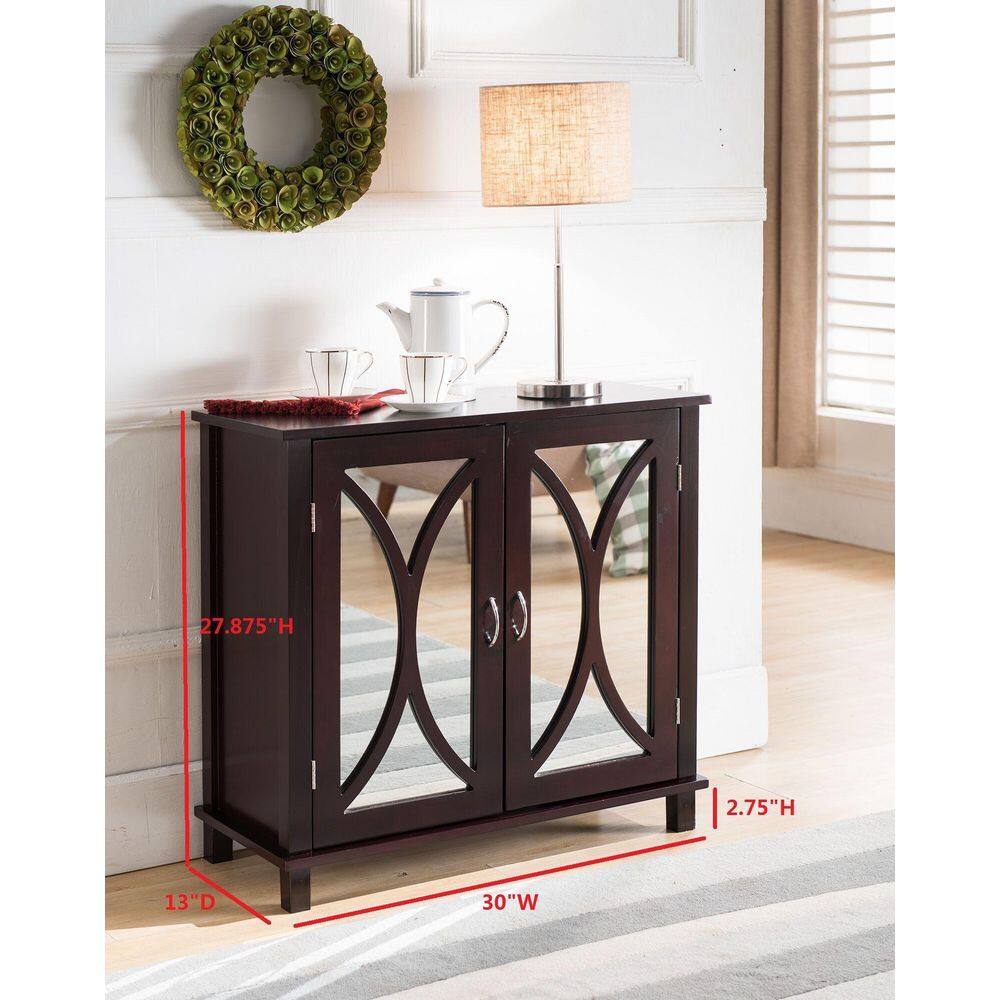 Espresso Wood Demilune Mirrored Storage Cabinet with Adjustable Shelf