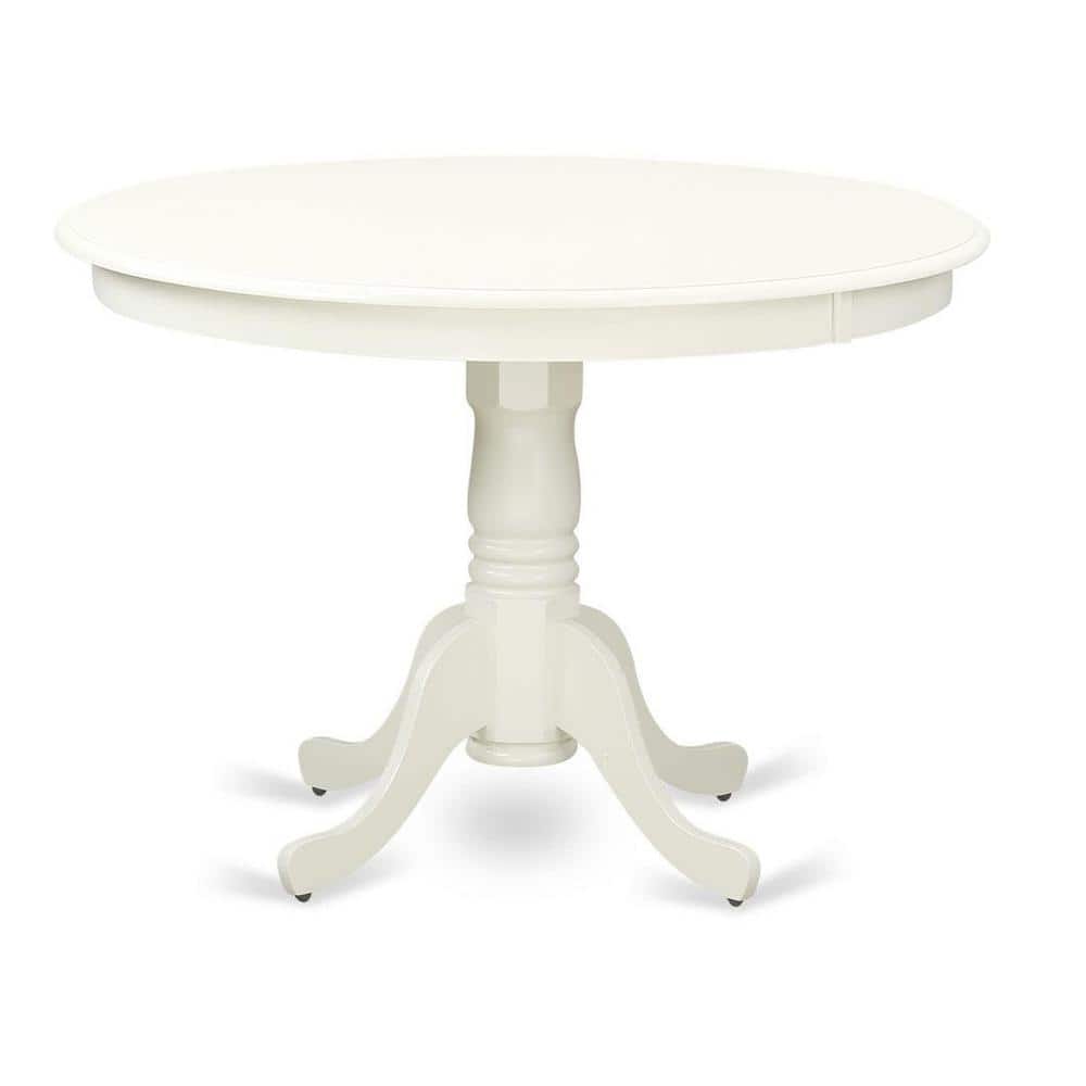 Linen White Round Pedestal Dining Table Set with Beige Upholstered Chairs