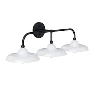 Mable 9 in. 3-Light Black Vanity Light Fixture with Farmhouse White Metal Shade for Bathroom (Set of 2)