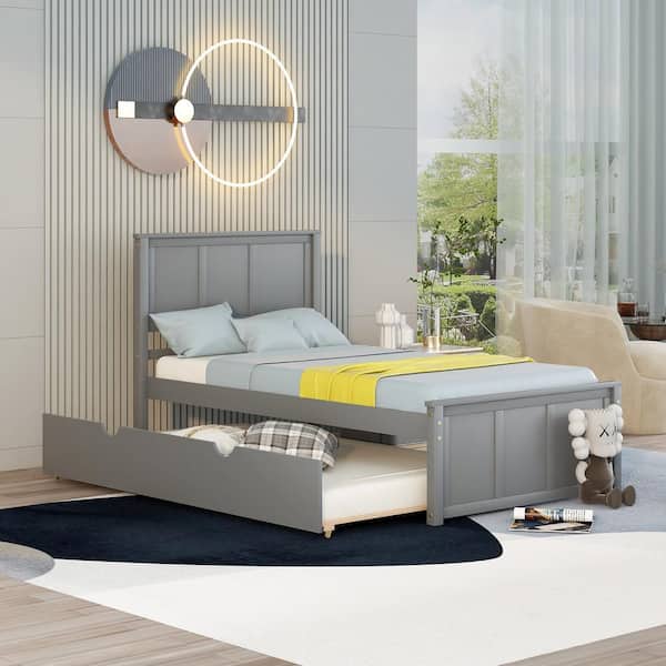 URTR 42 in. W Gray Twin Platform Bed with Trundle, Twin Trundle
