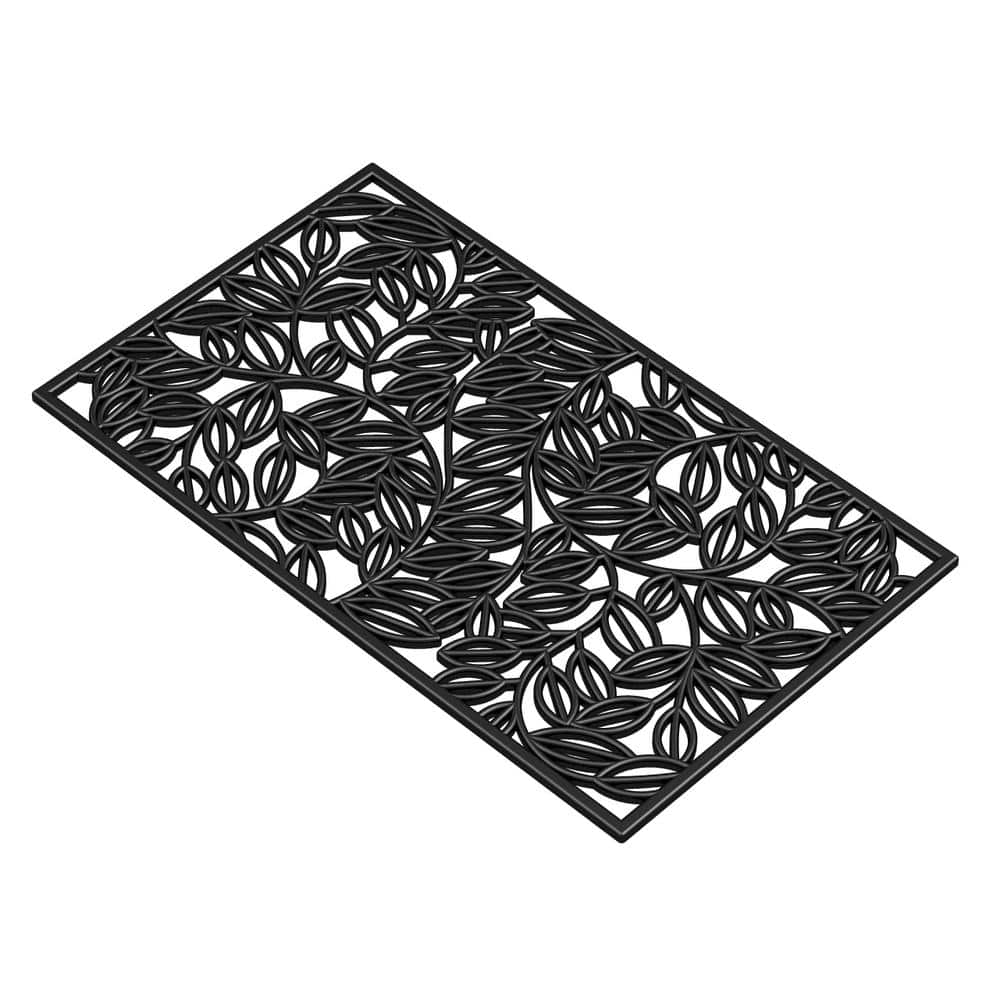 Black 18 x 30 Inch Rubber Outdoor Doormat with Vine Design