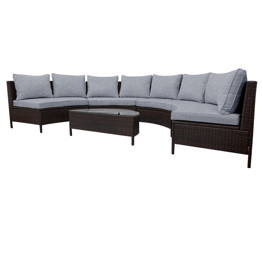 5-Piece Patio Brown Half-Moon Wicker Outdoor Sectional Set with Gray Cushions price history on PriceWatchPro