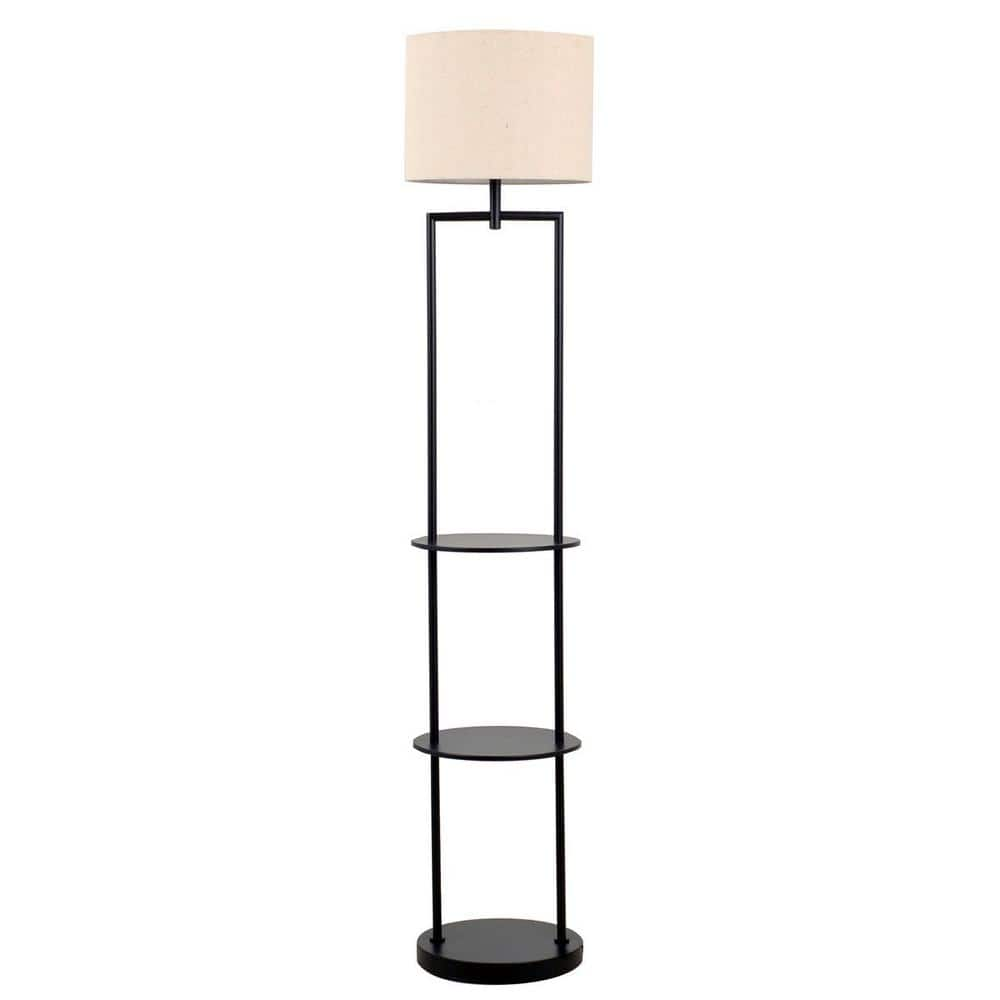 Cresswell 60 in. Black Etagere Floor Lamp with Linen Shade 19651-001 ...