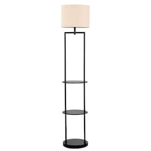 60 in. Black Etagere Floor Lamp with Linen Shade