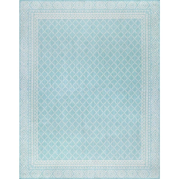 Tayse Rugs Eco Diamond Aqua 8 ft. x 10 ft. Indoor/Outdoor Area Rug