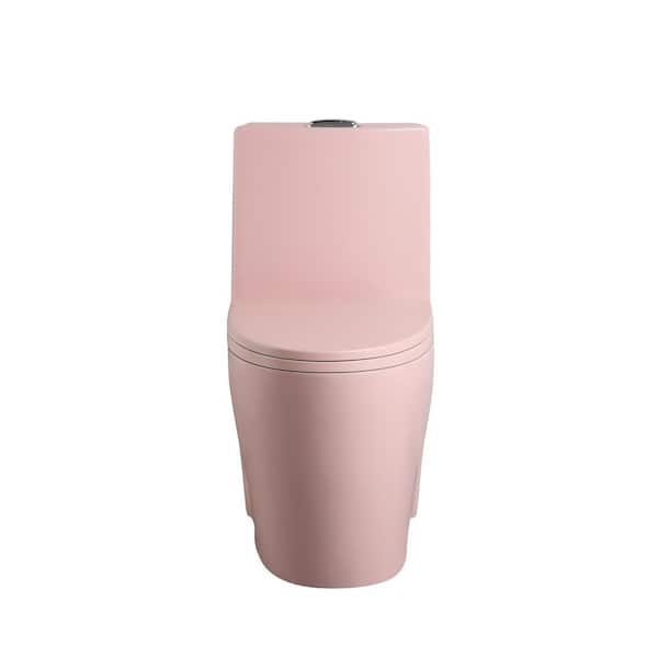 27 in. 1-piece 1.1/1.6 GPF Dual Flush Elongated Toilet in Pink Flower Seat Included