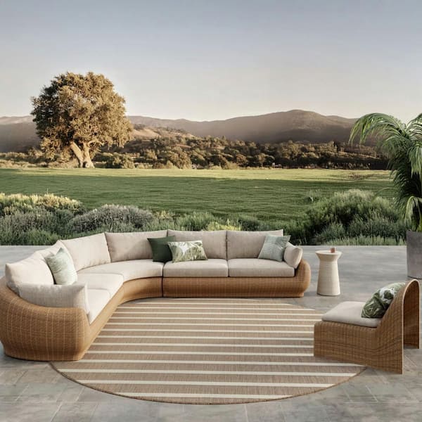 Positano Jute Ivory 8 ft. x 8 ft. Stripes Contemporary Round Area Rug