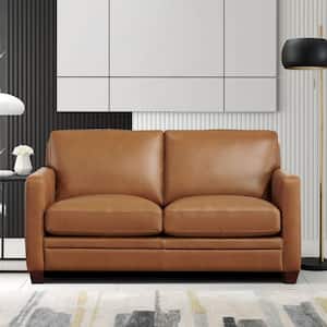 Naples 59.5 in. Cognac Solid Top Grain Leather 2-Seater Loveseat with Removable Cushions