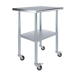 24 in. x 30 in. Stainless Steel Work Table with Casters : Mobile Metal Kitchen Utility Table with Bottom Shelf