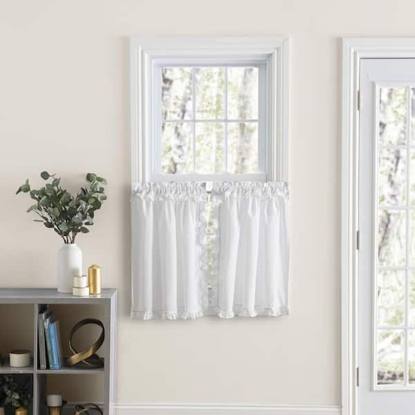 Ellis Curtain Classic Narrow Ruffled White Polyester/Cotton 80 in. W x 30 in. L Rod Pocket Sheer Tier Pair