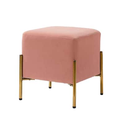 Anjelica Pink Ottoman with Gold Metal Legs