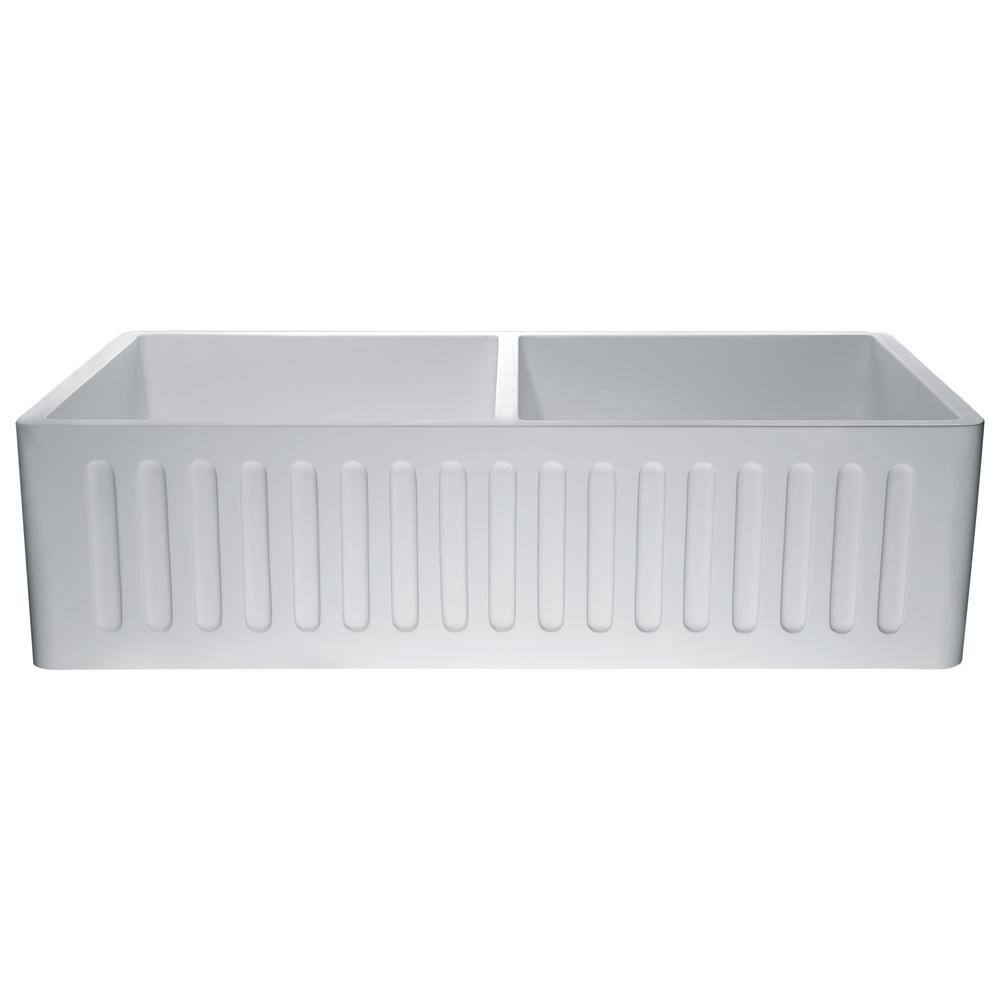 Petima 35.43'' White Stone Double Bowl Farmhouse Sink