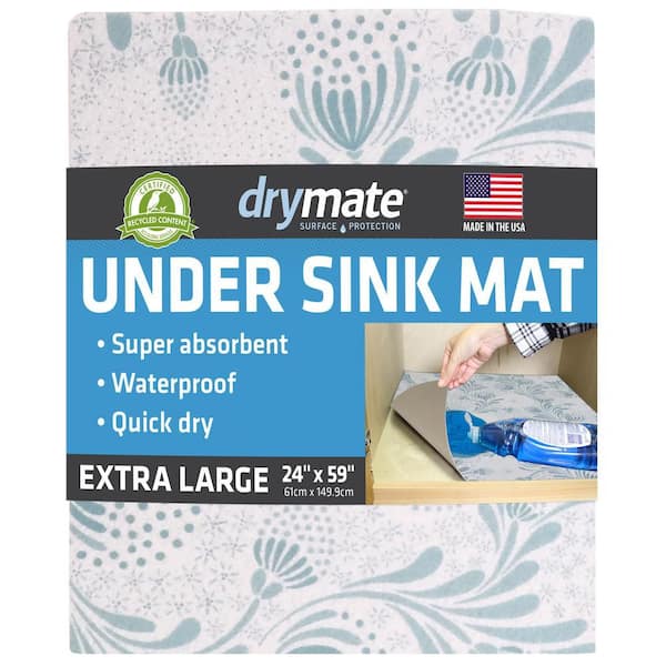 Premium Floral 24 in. D x 59 in. L Solid Slip Resistant, Waterproof Under Sink Mat Drawer and Shelf Liner (1- Pack)