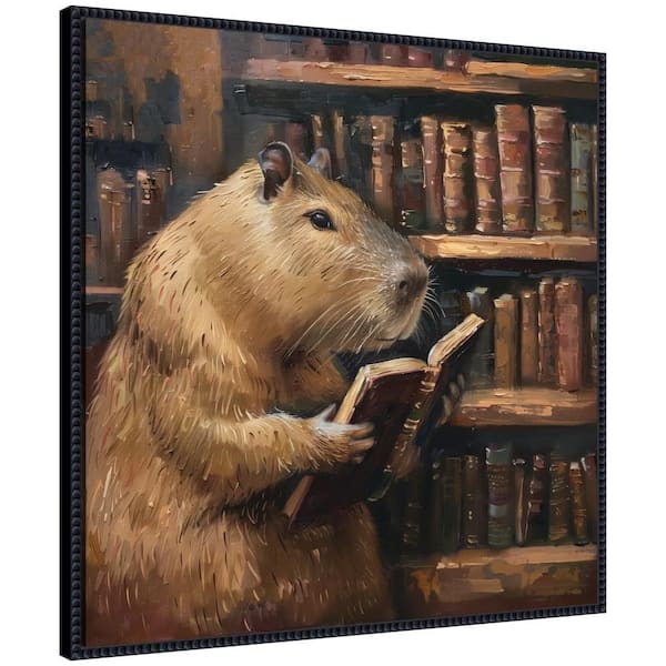 Sylvie "Capybara Reading in Library" by The Creative Bunch Studio Framed Art Print 30 in. x 30 in.