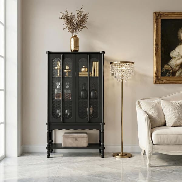 FUFU&GAGA Black 62.8 in. Accent Cabinet Office Storage Cabinet