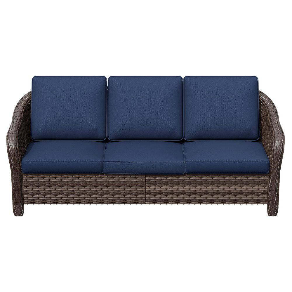 Dark Brown Wicker Outdoor Couch Patio Sofa with Blue Cushions price history on PriceWatchPro