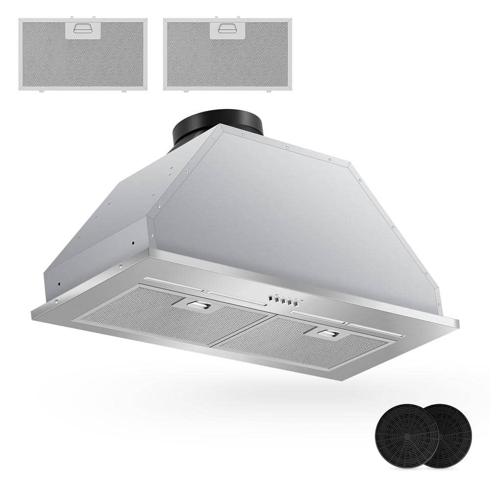 28 in. 600 CFM Convertible Insert Range Hood with 2-Charcoal Filters and 2-5W LEDs Touch Control in Stainless Steel