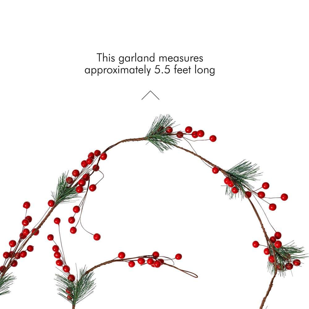 Festive Pine Needle and Berry Outdoor Garland - 6 ft