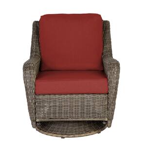 Cambridge Gray Wicker Outdoor Patio Swivel Rocking Chair with Sunbrella Henna Red Cushions