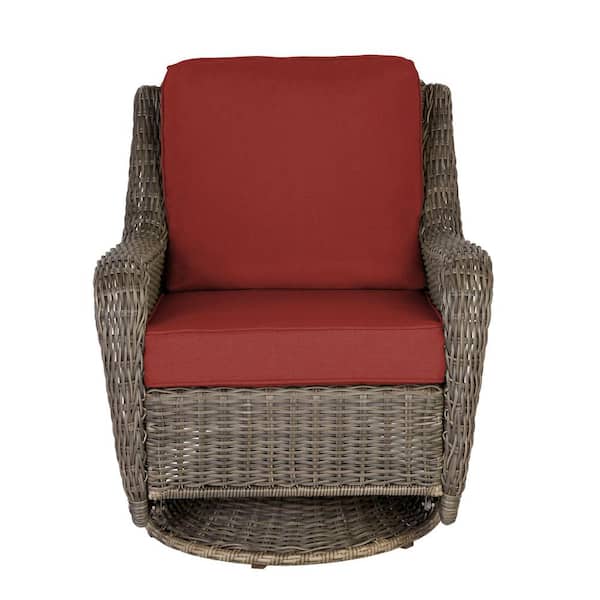 Hampton Bay Cambridge Gray Wicker Outdoor Patio Swivel Rocking Chair With Sunbrella Henna Red Cushions H056 01510100 The Home Depot Hampton Bay Cambridge Gray Wicker, Outdoor Furniture Swivel Rocking Chairs