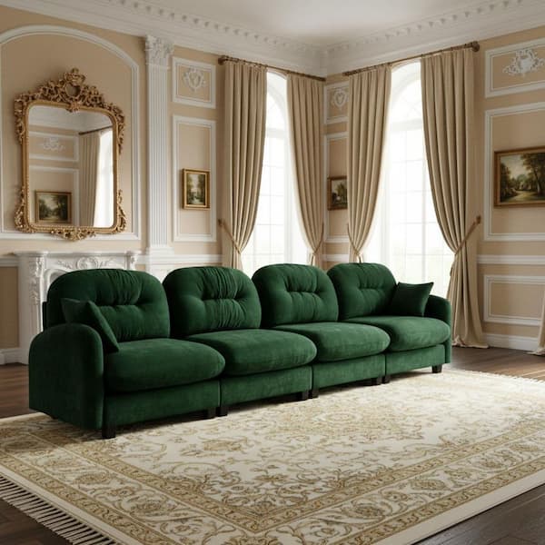 Homy Casa PMOB 140 in. Round Arm 4-piece Chenille Modular Tufted