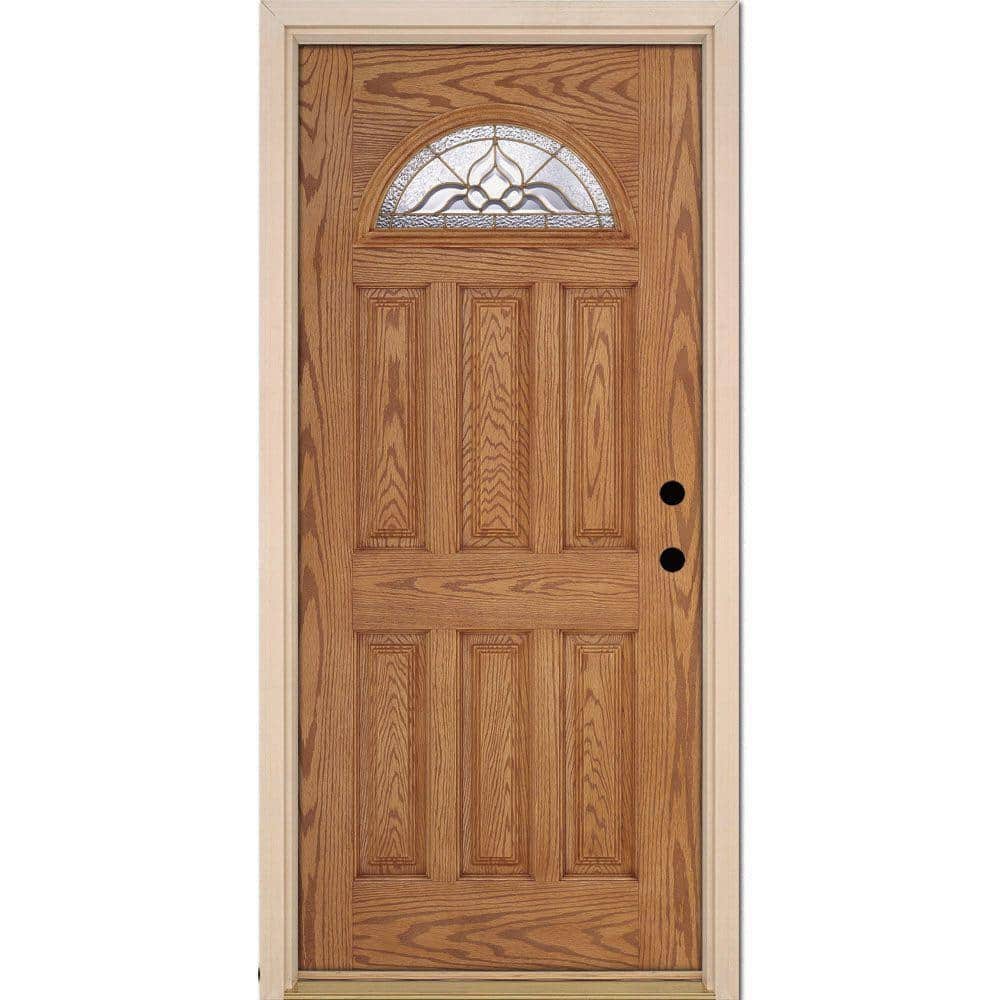 Feather River Doors Lakewood Brass Fan Lite Stained Light Oak ...