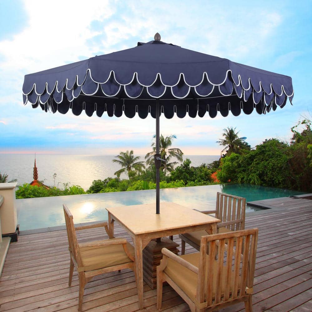 Tracy 9 ft. Navy Blue Scalloped Fringe Market Patio Umbrella
