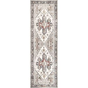 Mali Ivory 2 ft. 6 in. x 6 ft. Machine Washable Traditional Medallion Indoor Runner Rug
