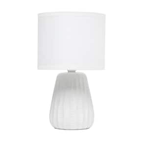 11.02 in. Off White Mini Modern Ceramic Texture Pastel Accent Bedside Table Desk Lamp with Matching Fabric Shade