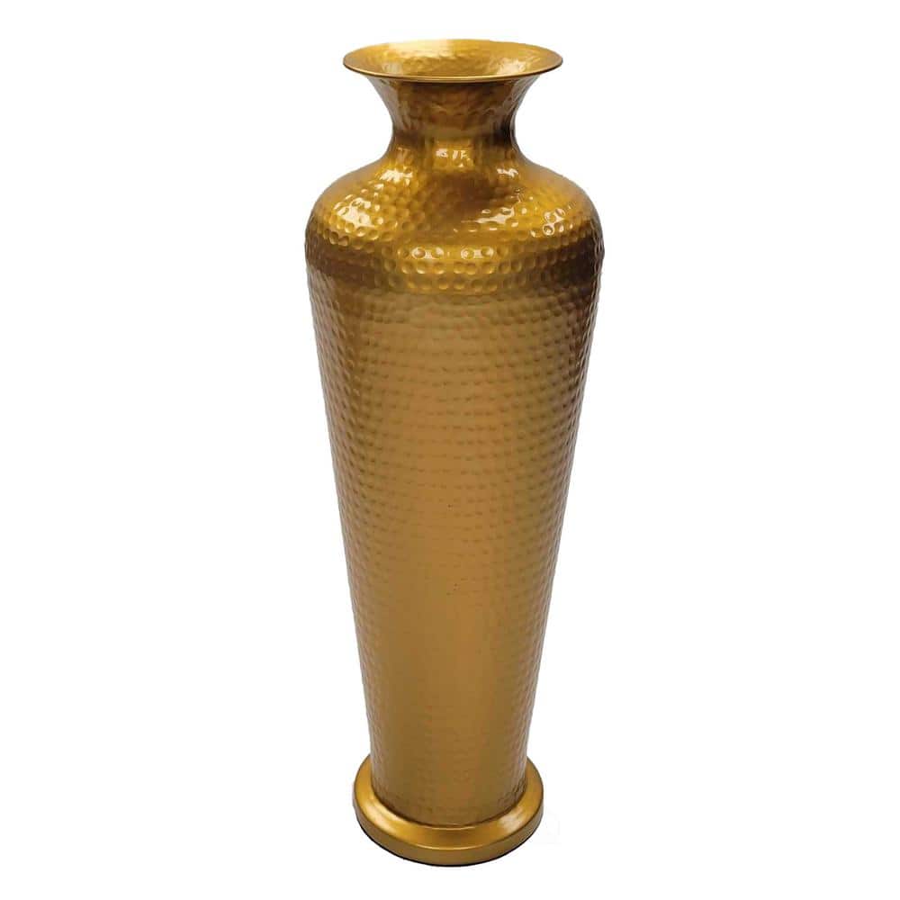 Elegant Gold Hammered Metal Floor Vase, 26-Inch Tall