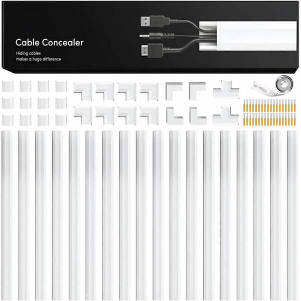 1.42 ft. Modern Cable Management Raceway, Connectors for Cord Cover (17 in. L x 0.95 in. W x 0.5 in. H), 18-Piece White