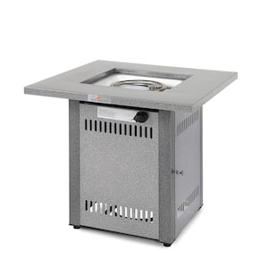 28 in. 50000 BTU Outdoor Propane Square Fire Pit Table with Lid and Lava Rock, Silver Grey for Outside Yard and Lawn