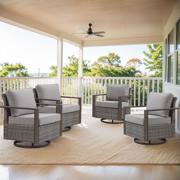 Gymojoy Allcot Patio Gray Wicker Conversation Set Outdoor Rocking Chair with CushionGuard with Gray Cushions (4-Piece)