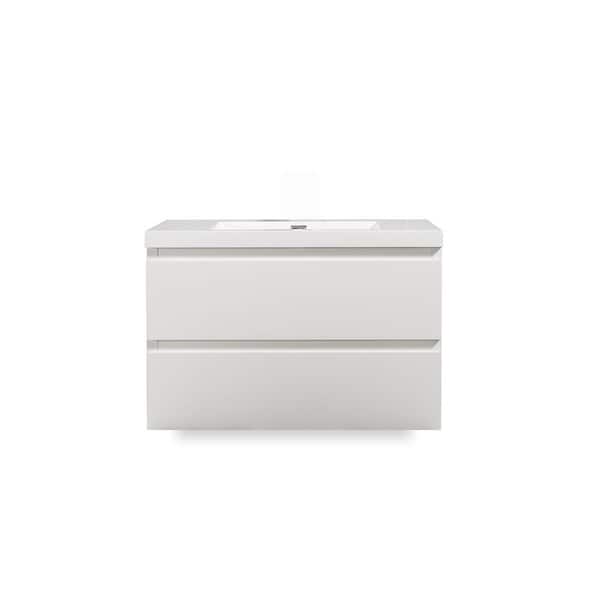 Maincraft Wall-Mounted 29.53 in. W x 18.9 in. D x 19.69 in. H Bath Vanity in White with White Solid Surface Top with White Basin