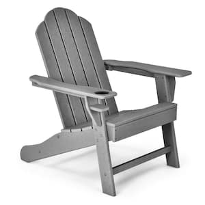 Chair Weather Resistant Chair With Cup Holder for Garden Patio Plastic Adirondack, Gray