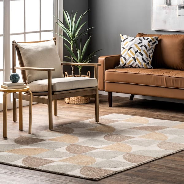 Liv Hand Tufted Wool Geometric Beige 5 ft. x 8 ft. Indoor Area Rug