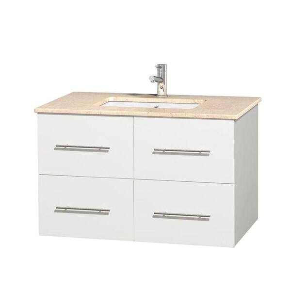 Wyndham Collection Centra 36 in. Vanity in White with Marble Vanity Top in Ivory and Undermount Square Sink