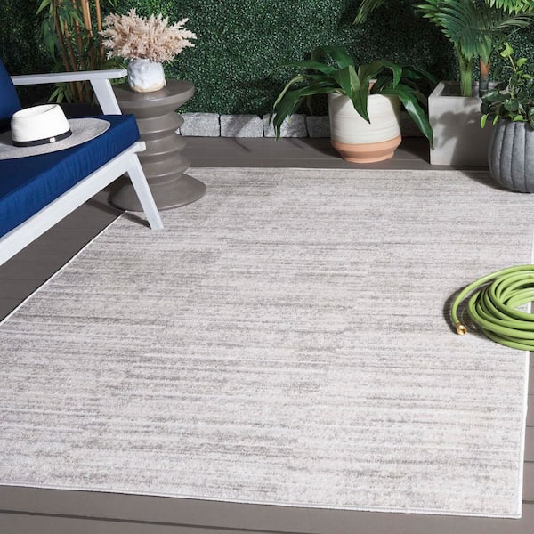 Stella Ivory/Gray 9 ft. x 12 ft. High-Low Distressed Striped Indoor/Outdoor Area Rug