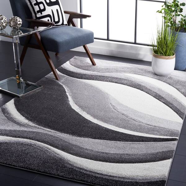 Hollywood 7 ft. x 9 ft. Gray/Ivory Gradient Waves Area Rug