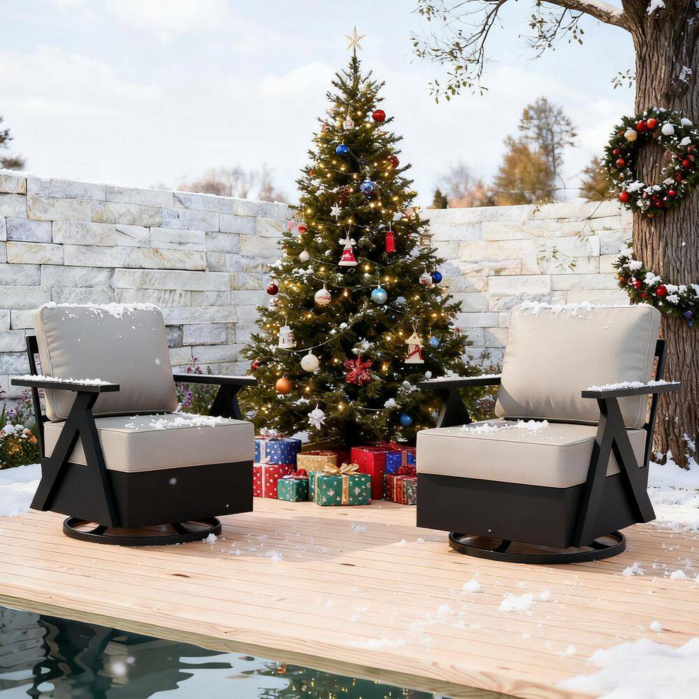 All-Weather Aluminum Outdoor Rocking Chair Patio Swivel Glider Chair with Beige Cushions (2-Pack) price history on PriceWatchPro