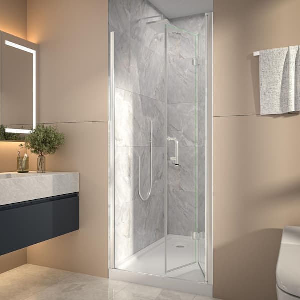 32-34 in. W x 72 in. H Bifold Frameless Shower Door in Chorme Finish with Clear Glass