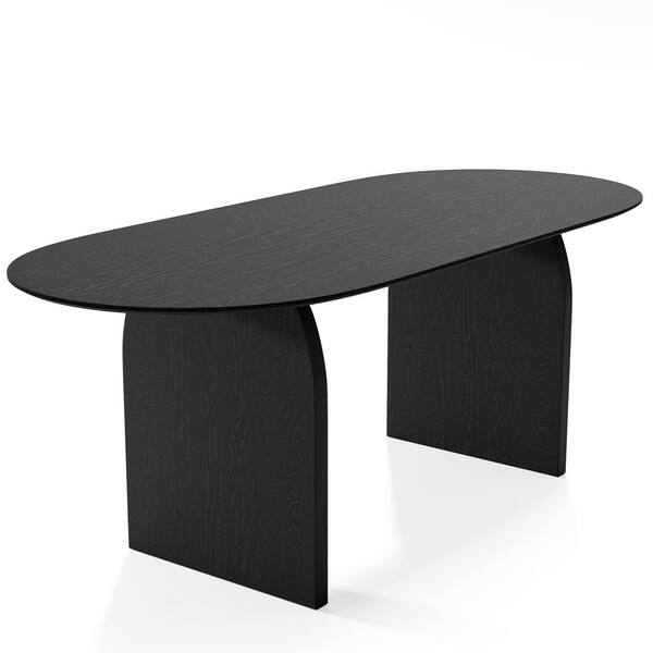Dovelina Flora Modern Oval Black Wood Top 79 in. Double Pedestal Base