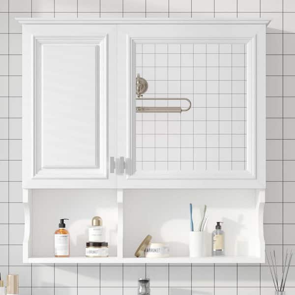 30 in. W x 28.7 in. H Rectangular Medicine Cabinet with Mirror & Adjustable Shelves, Bathroom Wall Mirror Cabinet, White