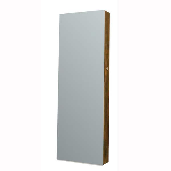 Led Light Brown 14.24 in. W x 43.3 in. H Rectangle Wall Mirror or Door Full Length Mirror with Jewelry Box Cabinet