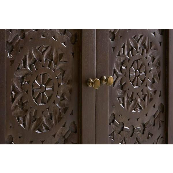 Katya Dark Coffee Brown Hand Carved Wood Nightstand (32 in W. X 30 in H.)